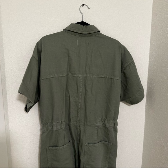Free People Marci Denim Jumpsuit Collared Short Sleeves Sage Green Size XL Women - Picture 5 of 12